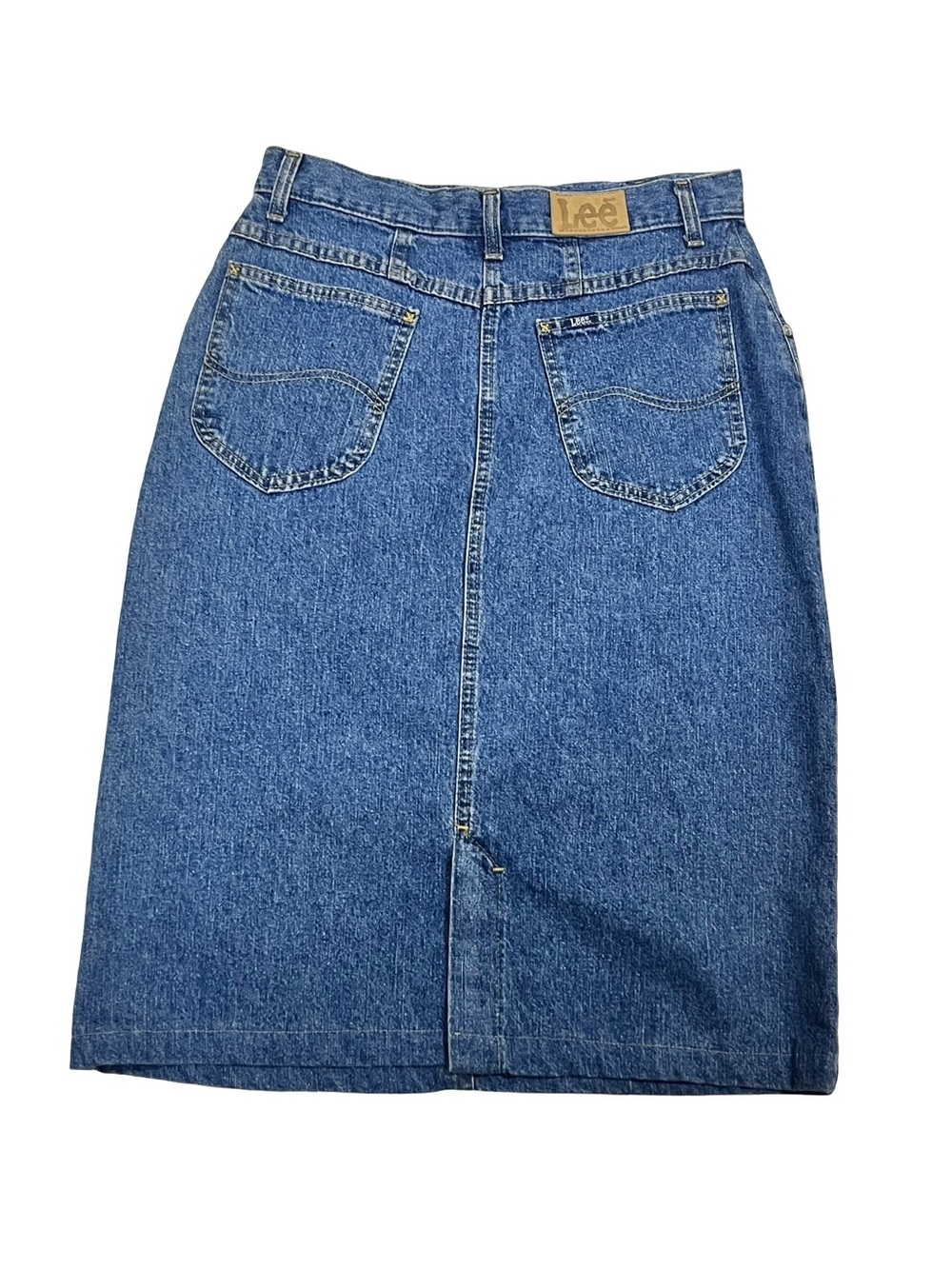 Vtg Lee Denim Midi Skirt Sz 12 Med 29” Made in USA High Waist Preppy Western